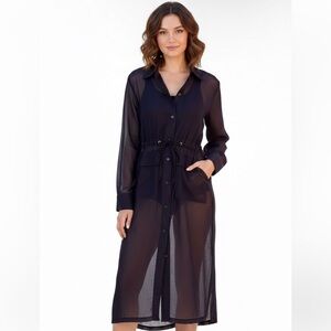 ELAINE KIM Sheer Utility Dress Navy Blue Made In Japan Size Small